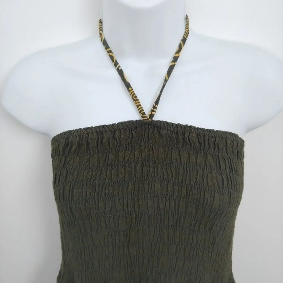 Indian Inspired Olive Green Halter Midi  Dress, M/L - Picture 2 of 5